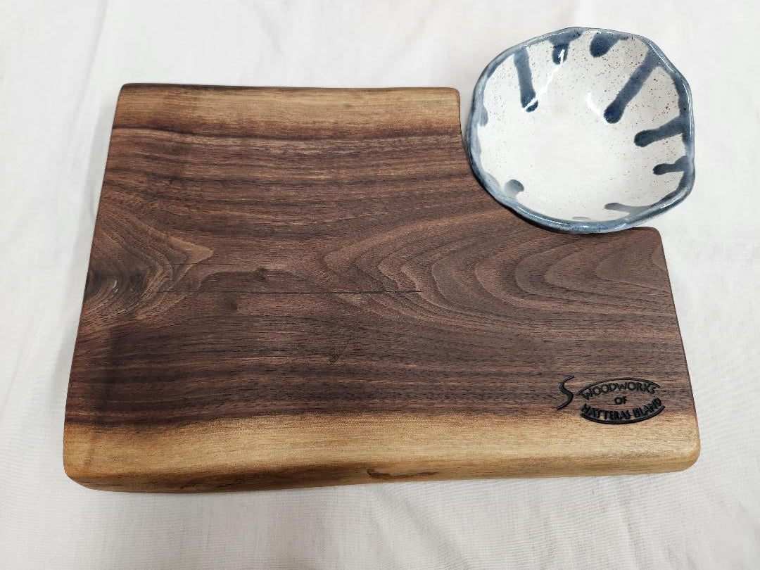 Black Walnut Live Edge Charcuterie & Cheese Board with Serving Bowl