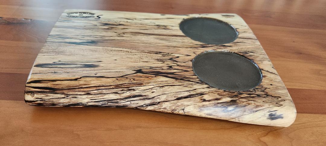 Live Edge Spalted Maple 2-Glass Beverage Board
