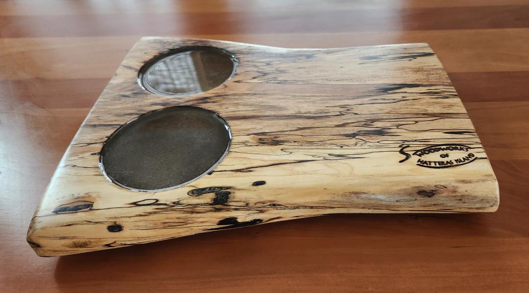 Live Edge Spalted Maple 2-Glass Beverage Board