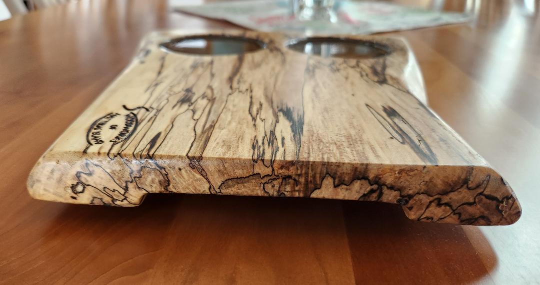 Live Edge Spalted Maple 2-Glass Beverage Board