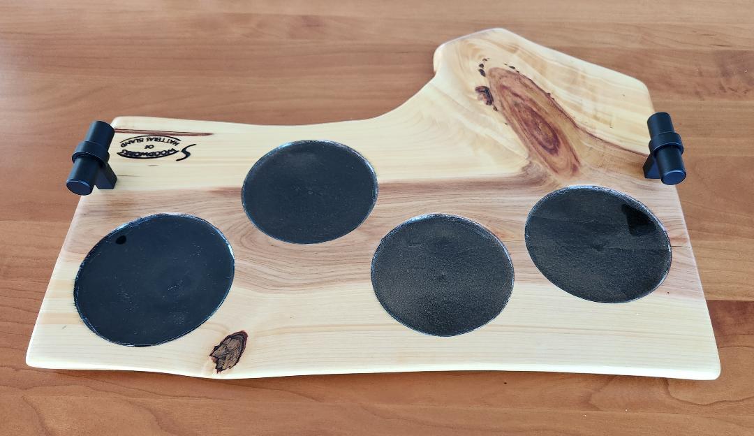 Custom Live Edge Cypress 4-Glass Beverage Board