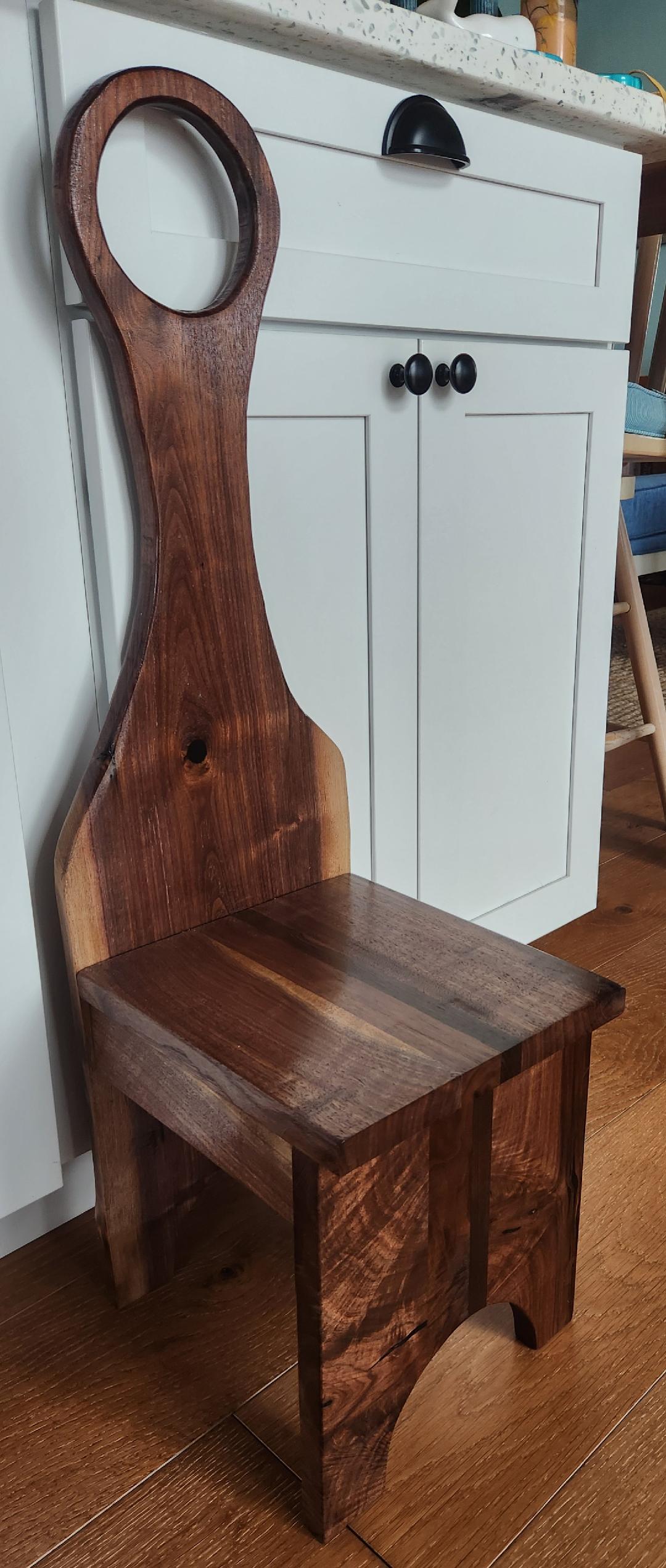 Black Walnut Live Edge Tall Handle Step Stool
