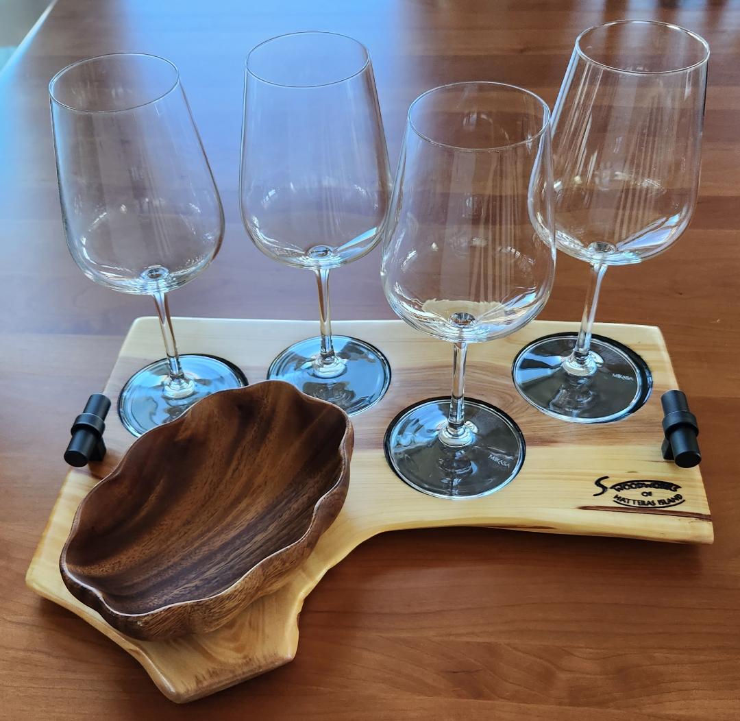Custom Live Edge Cypress 4-Glass Beverage Board