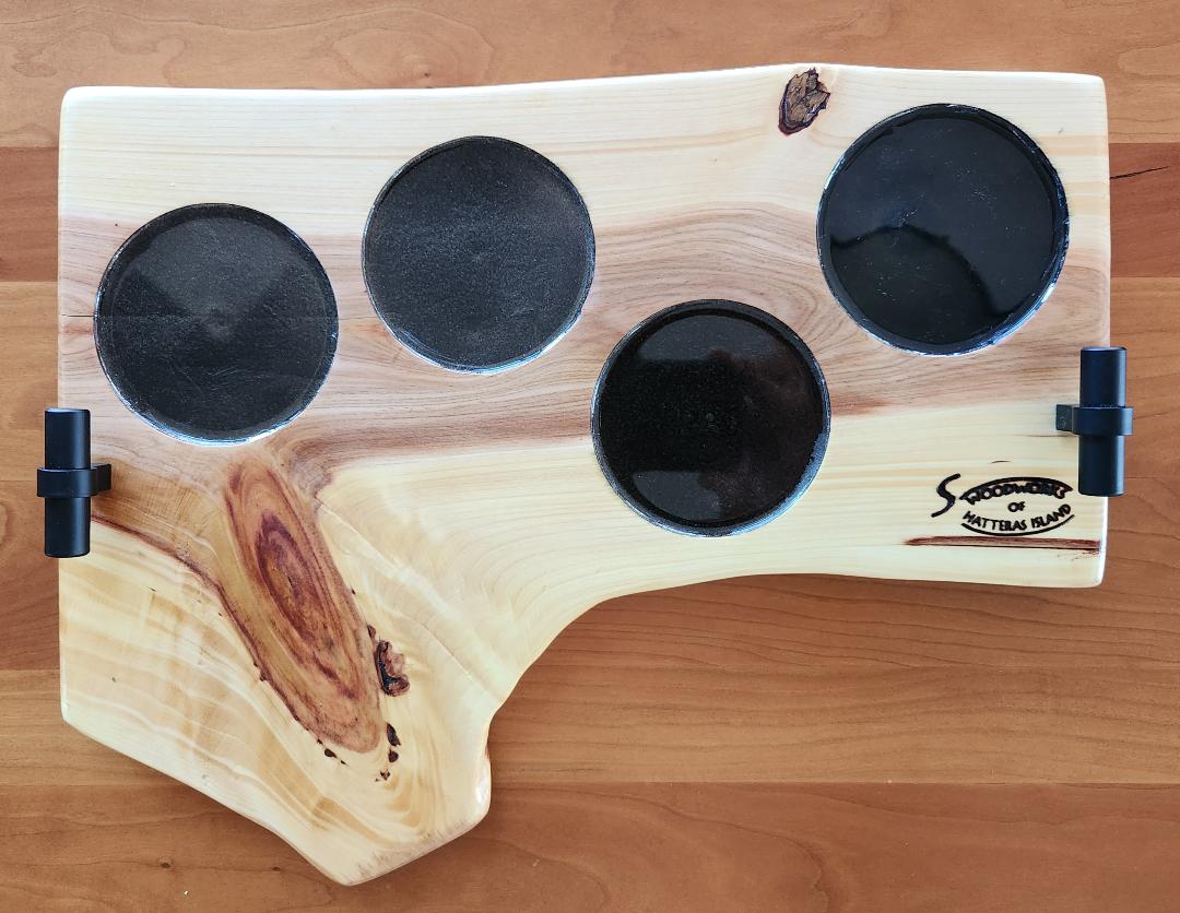 Custom Live Edge Cypress 4-Glass Beverage Board