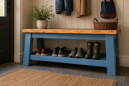 Handcrafted Farmhouse Mudroom Bench with Shoe Shelf