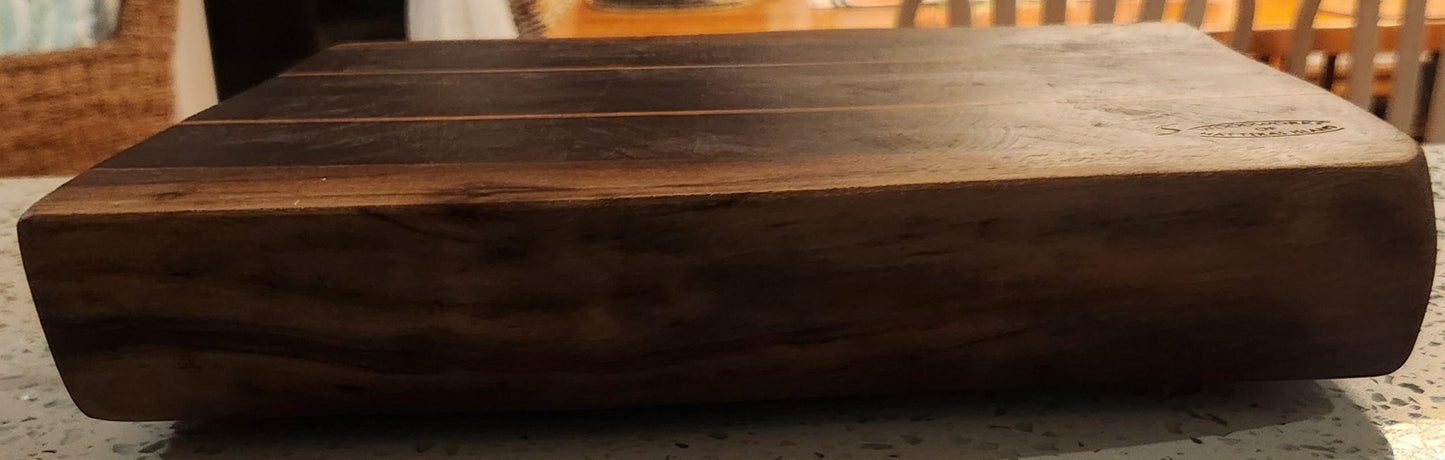 Handcrafted Black Walnut Butcher Block Cutting Board with Cherry Accent Strips & Live Edge
