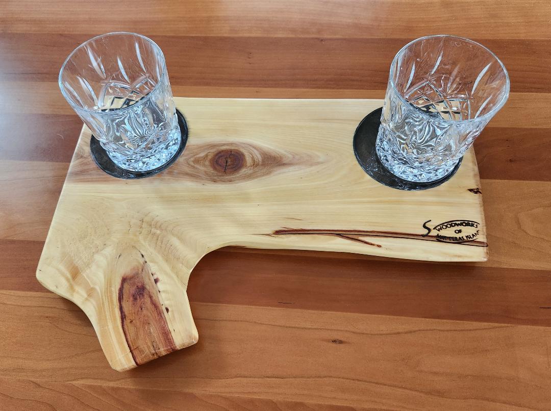 Live Edge Beverage Board - 2 Glass (Cypress)