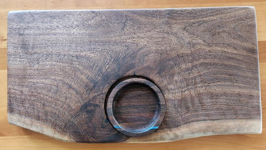 Black Walnut Appetizer Board with Live Edge & Hand-Carved Bowl
