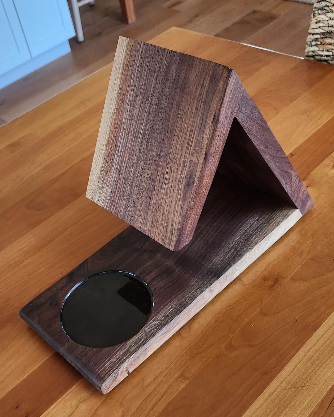 Custom Black Walnut Book Caddy with Mug Cut-Outs
