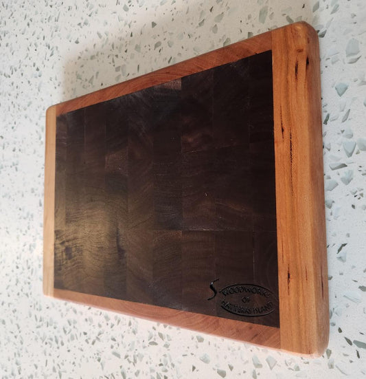 Handcrafted Black Walnut Butcher Block Cutting Board with Cherry Trim