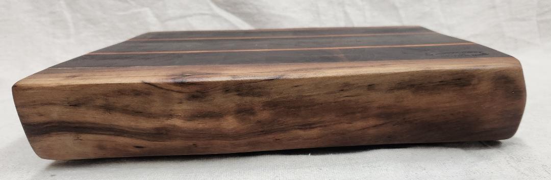 Handcrafted Black Walnut Butcher Block Cutting Board with Cherry Accent Strips & Live Edge