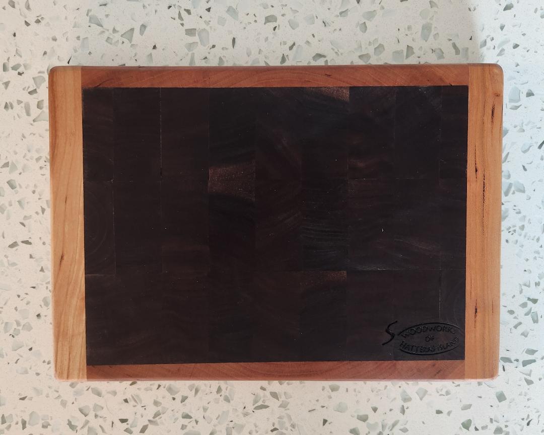 Handcrafted Black Walnut Butcher Block Cutting Board with Cherry Trim
