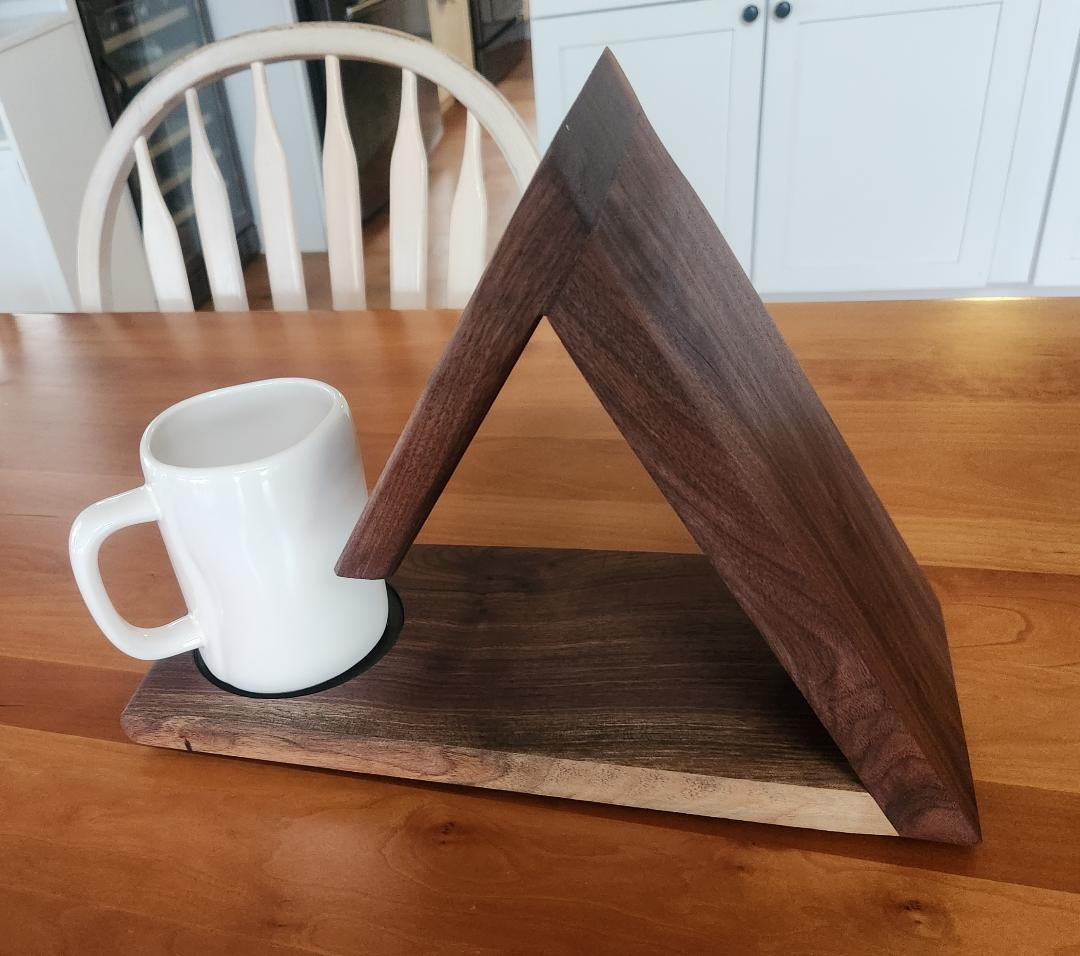 Custom Black Walnut Book Caddy with Mug Cut-Outs