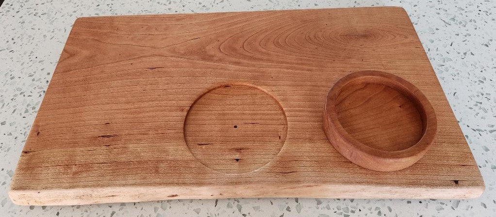 Cherry Appetizer Board with Live Edge & Hand-Carved Bowl