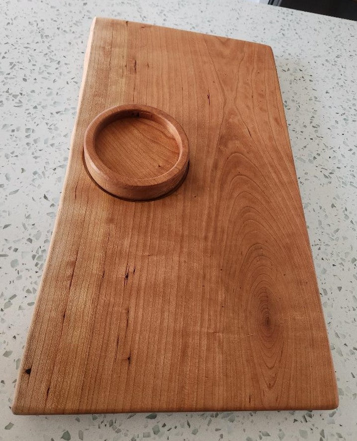Cherry Appetizer Board with Live Edge & Hand-Carved Bowl