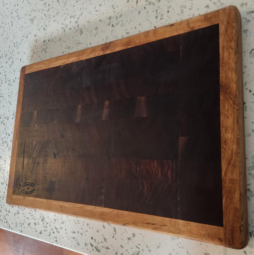 Handcrafted Black Walnut Butcher Block Cutting Board with Hardwood Trim