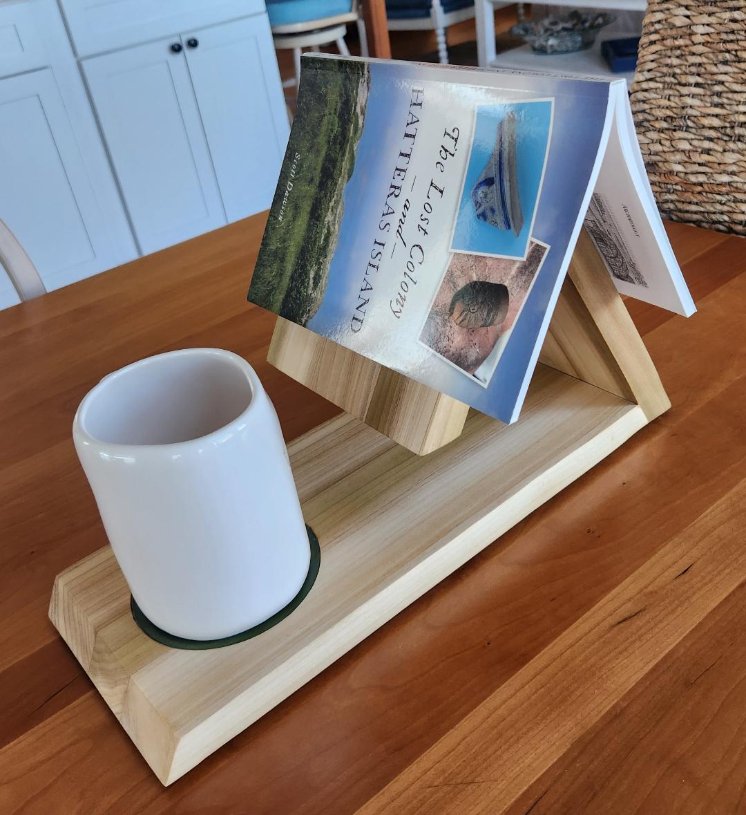 Custom Black Walnut Book Caddy with Mug Cut-Outs
