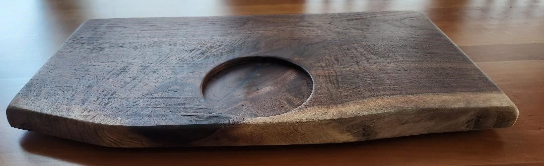 Black Walnut Appetizer Board with Live Edge & Hand-Carved Bowl