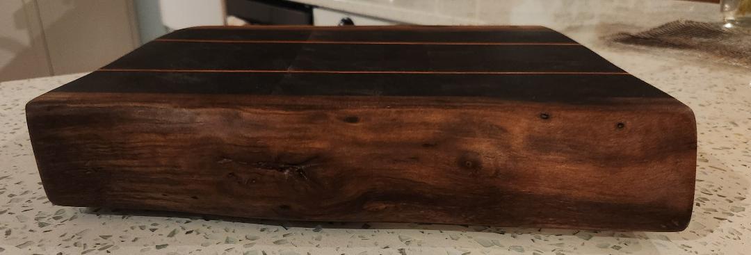 Handcrafted Black Walnut Butcher Block Cutting Board with Cherry Accent Strips & Live Edge