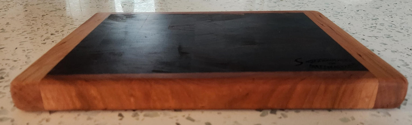 Handcrafted Black Walnut Butcher Block Cutting Board with Cherry Trim