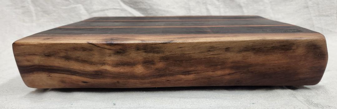 Handcrafted Black Walnut Butcher Block Cutting Board with Cherry Accent Strips & Live Edge