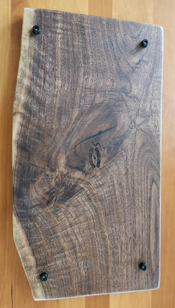 Black Walnut Appetizer Board with Live Edge & Hand-Carved Bowl