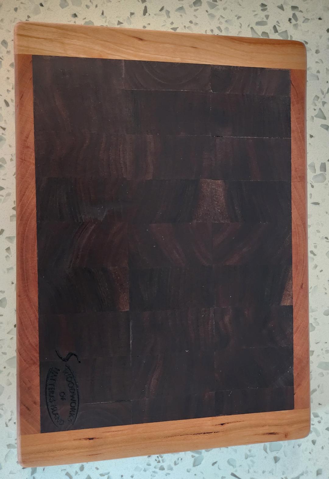 Handcrafted Black Walnut Butcher Block Cutting Board with Cherry Trim
