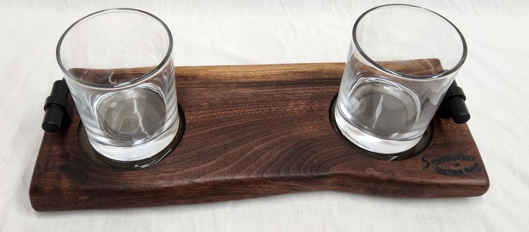 CUSTOM ORDER Live Edge Whiskey Board -2 Glass (Black Walnut)