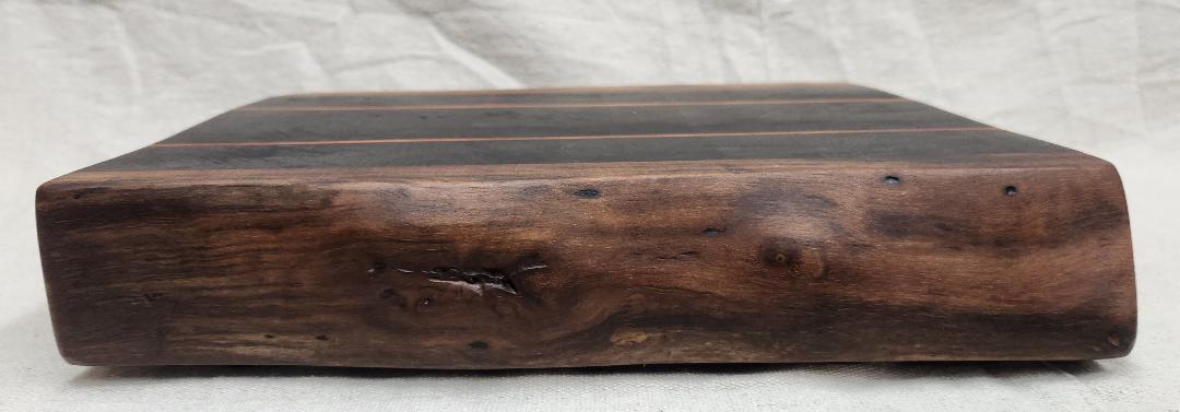 Handcrafted Black Walnut Butcher Block Cutting Board with Cherry Accent Strips & Live Edge