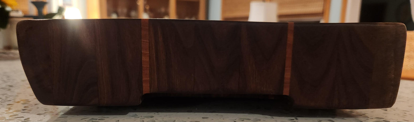 Handcrafted Black Walnut Butcher Block Cutting Board with Cherry Accent Strips & Live Edge
