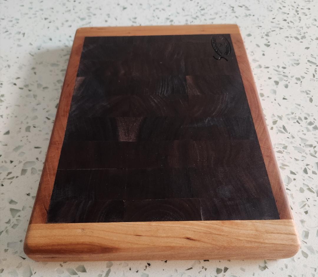 Handcrafted Black Walnut Butcher Block Cutting Board with Cherry Trim