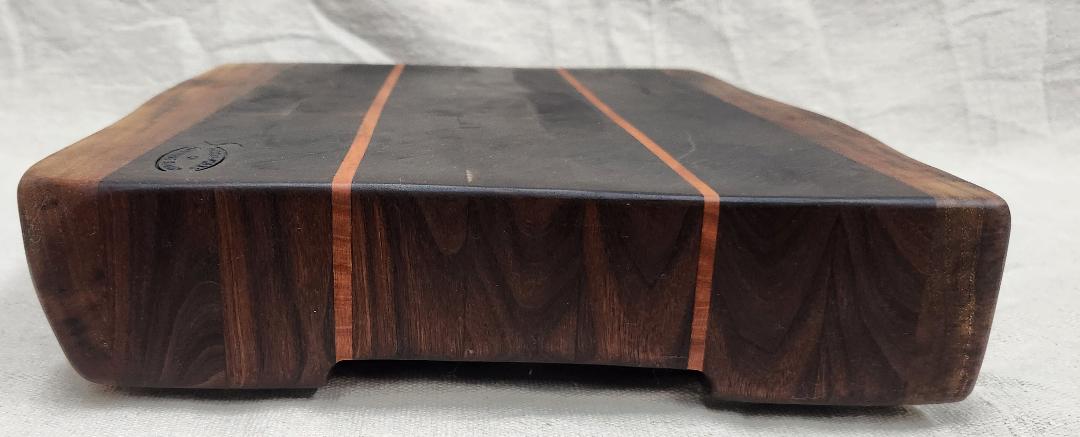Handcrafted Black Walnut Butcher Block Cutting Board with Cherry Accent Strips & Live Edge