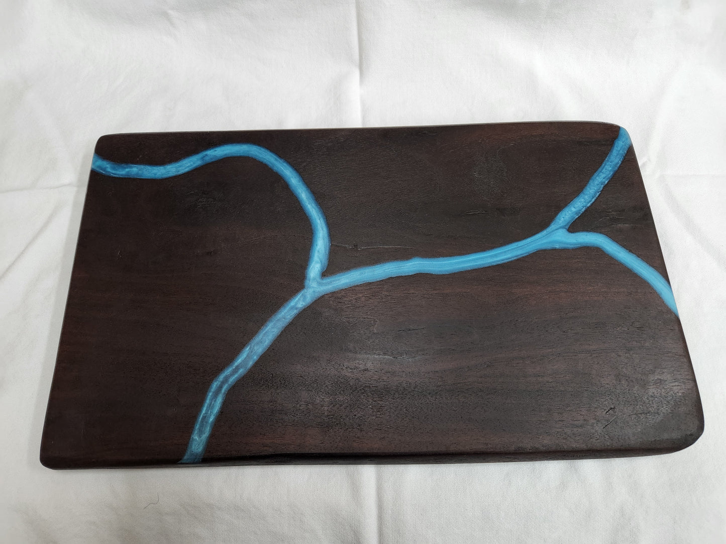 Live Edge Charcuterie/Cheese Board With Blue Epoxy River Inlay (Black Walnut)