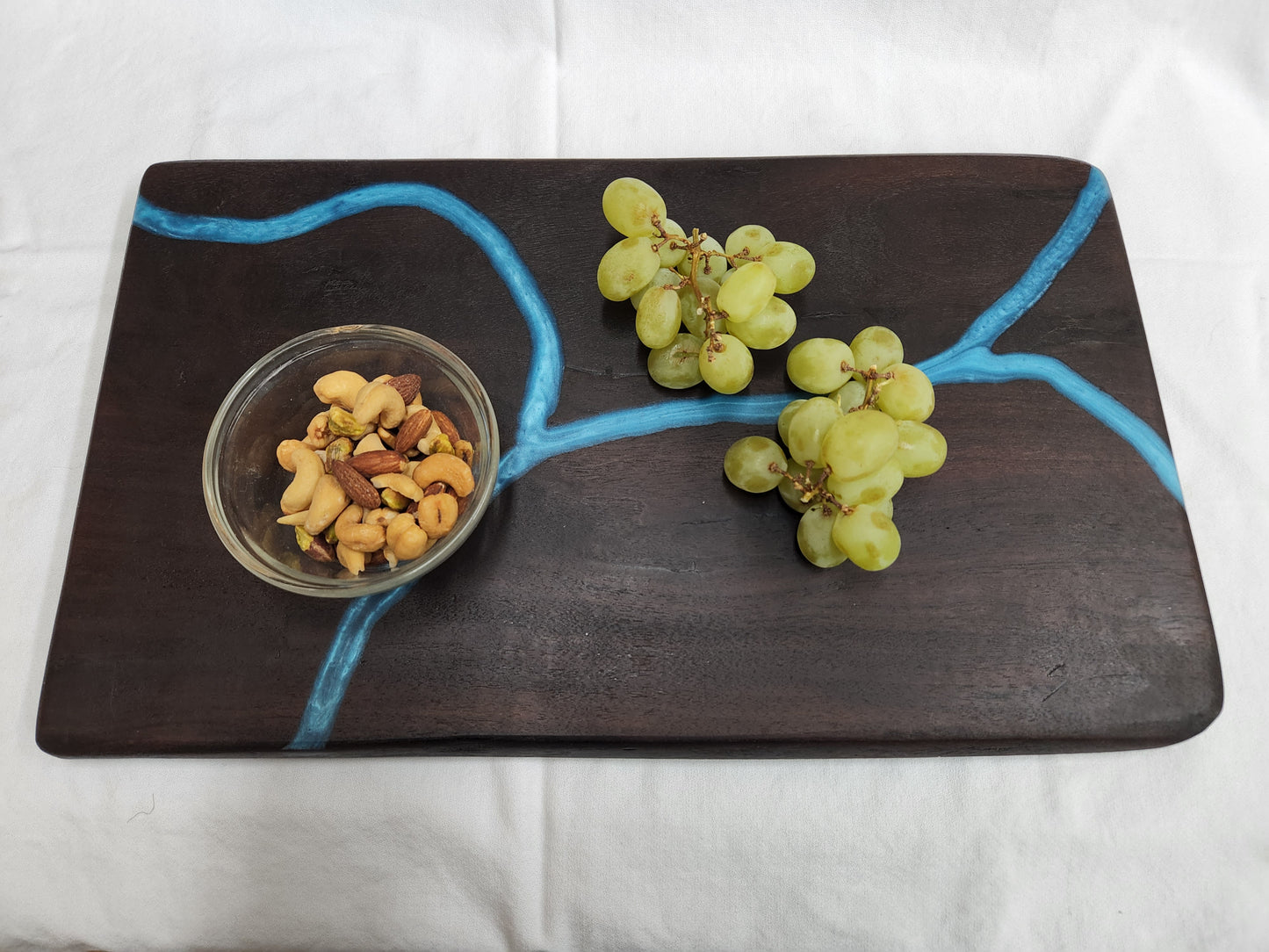 Live Edge Charcuterie/Cheese Board With Blue Epoxy River Inlay (Black Walnut)