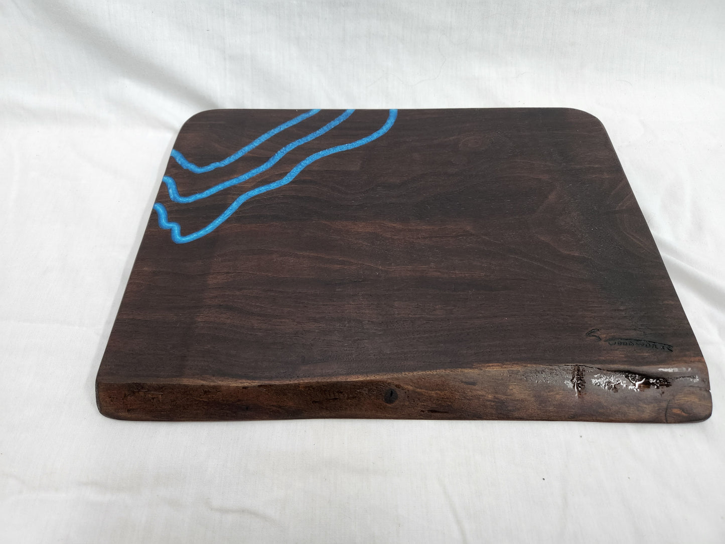 Live Edge Charcuterie/Cheese Board With Blue River Epoxy Inlay (Black Walnut)