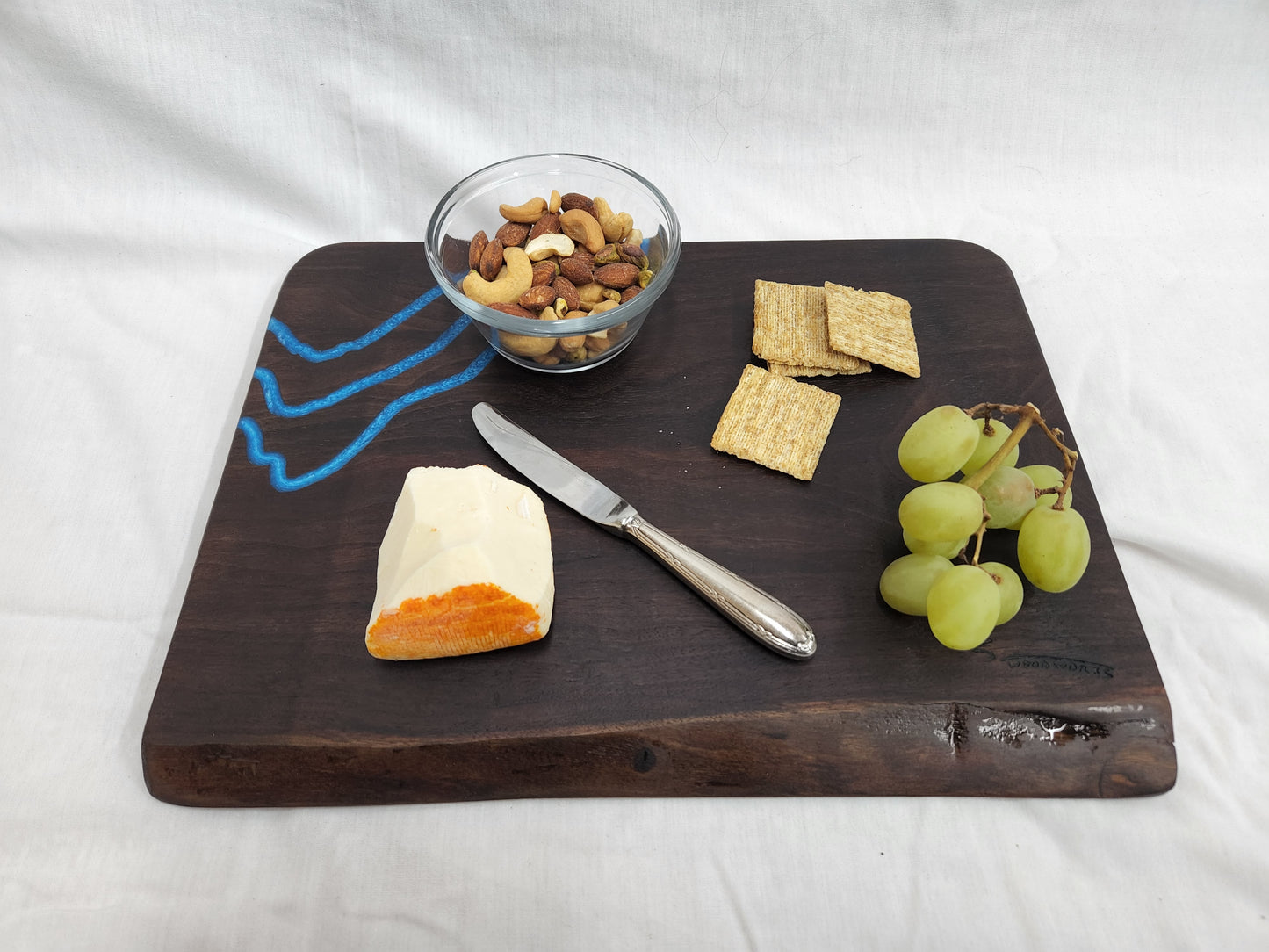 Live Edge Charcuterie/Cheese Board With Blue River Epoxy Inlay (Black Walnut)