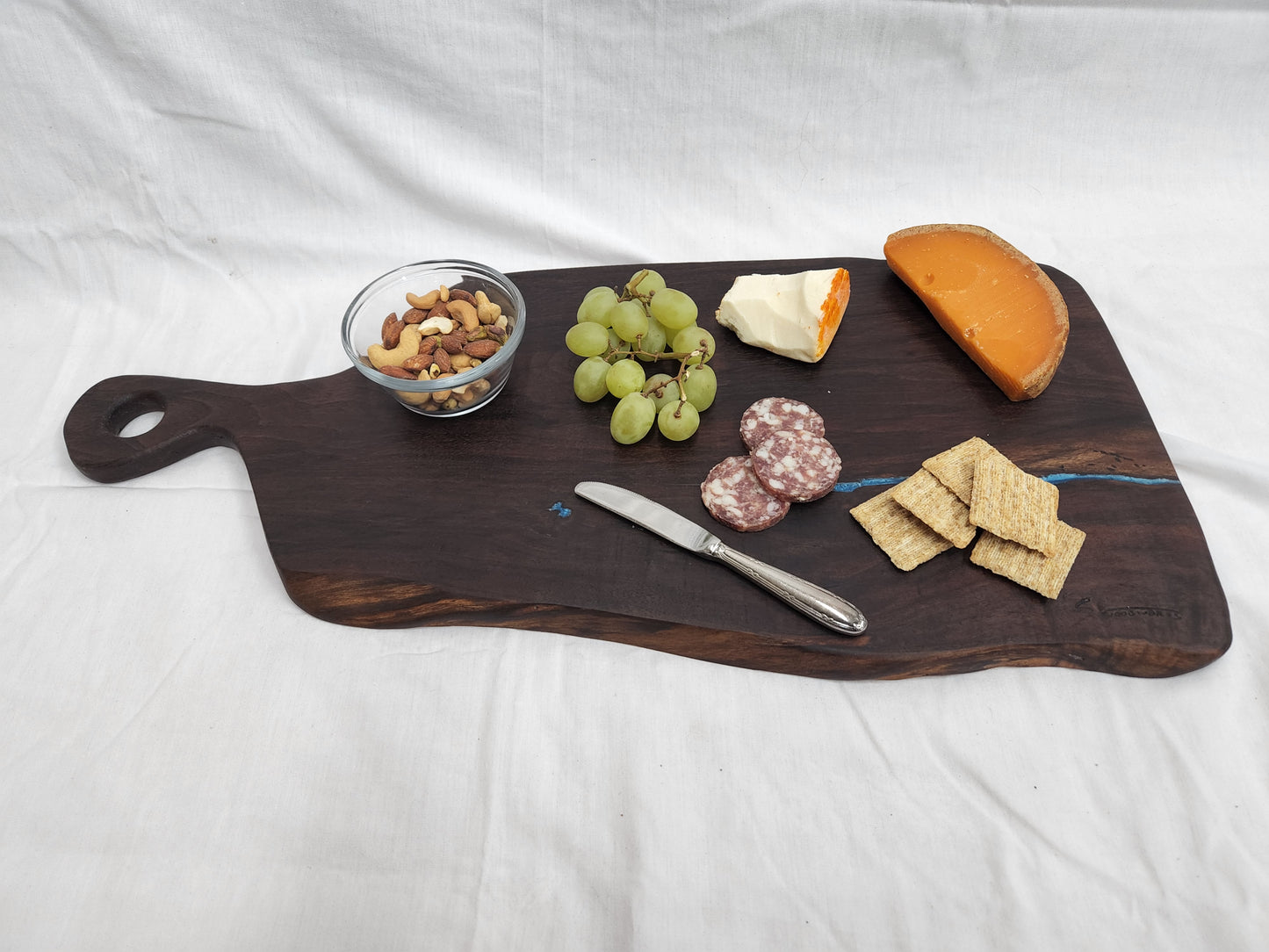 Live Edge Charcuterie/Cheese Board With Blue River Epoxy Inlay (Black Walnut)